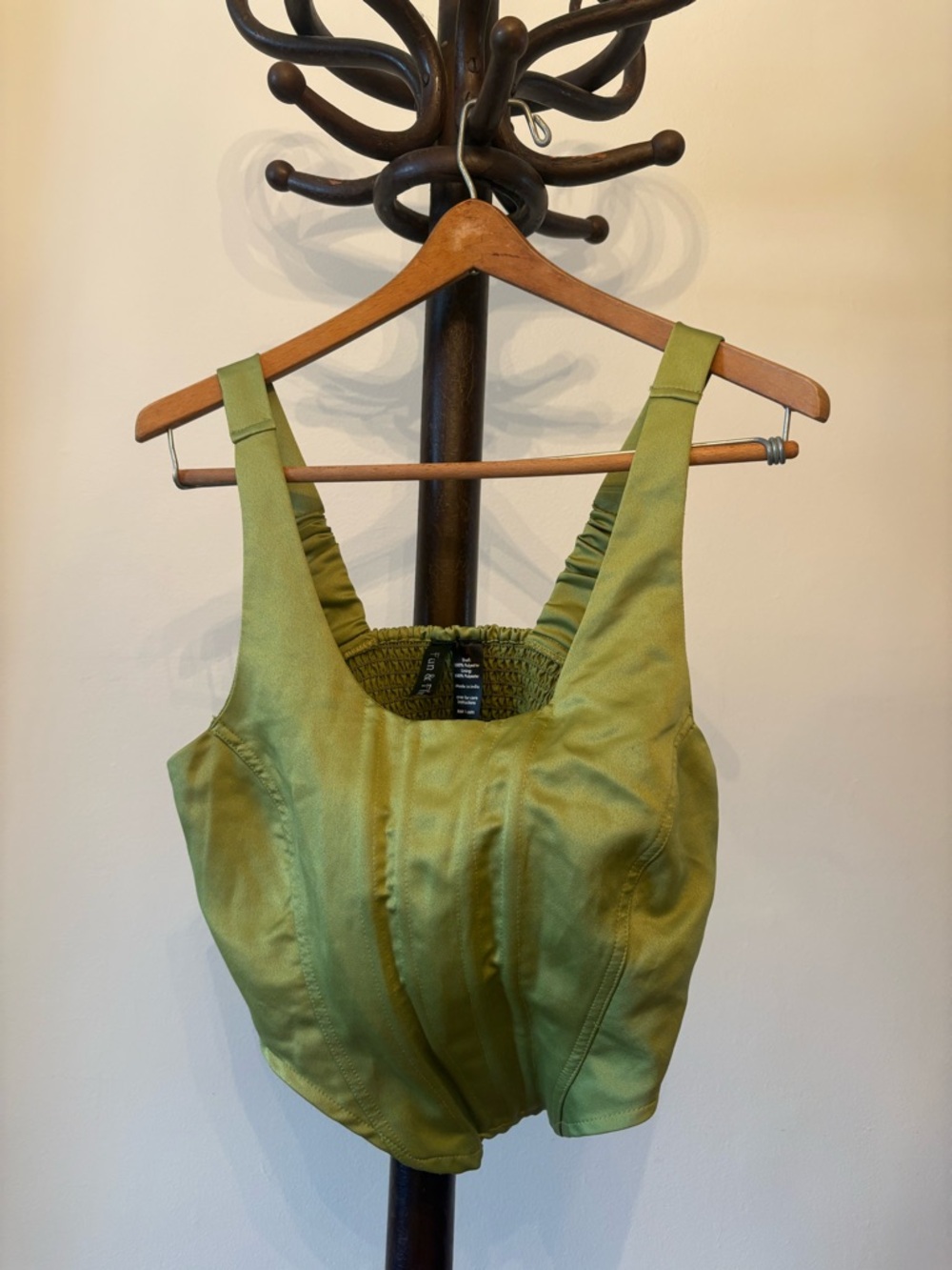 Lime-Green Cropped Tank Top with Wide Straps, and ribs in the front.
